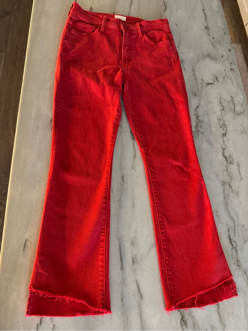 MOTHER insider petite fray Red Jeans with Frayed Hem petite 26